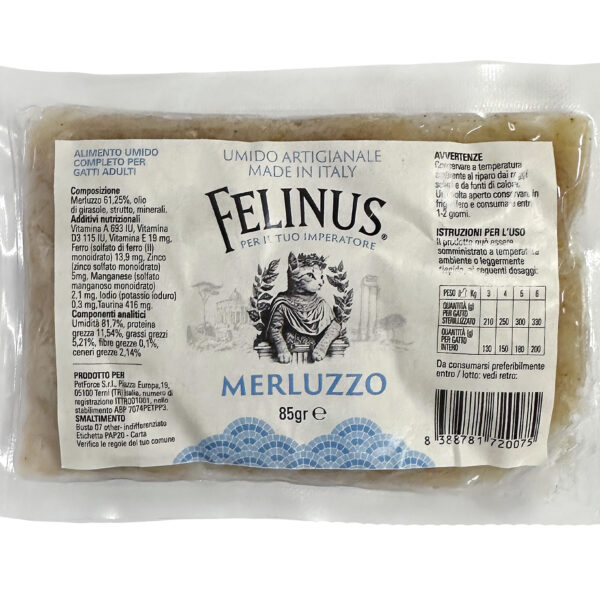 Artisanal wet food, made in Italy, with cod